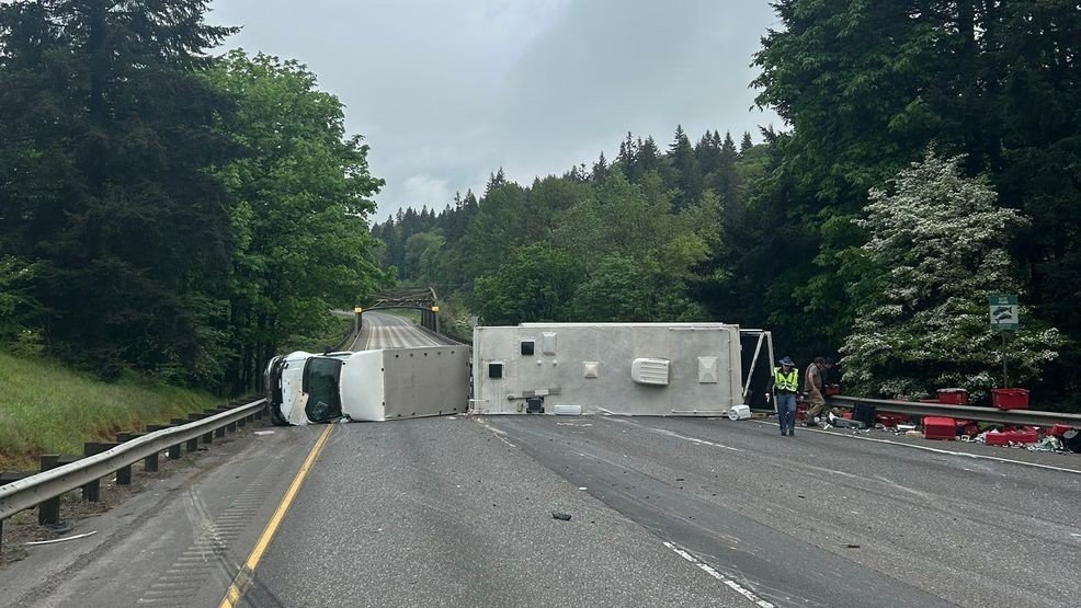 Overturned Trailer Forces Temporary Closure on I-5 Near La Center Before Full Reopening